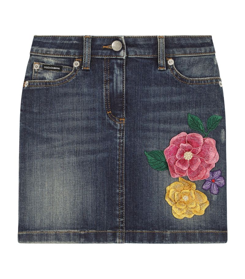 Dolce & Gabbana Dolce & Gabbana Kids Denim Floral-Embroidered Skirt (8-12+ Years)