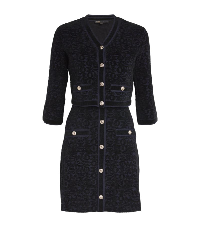  Maje Velvet Jacquard Mini Dress And Cardigan Set