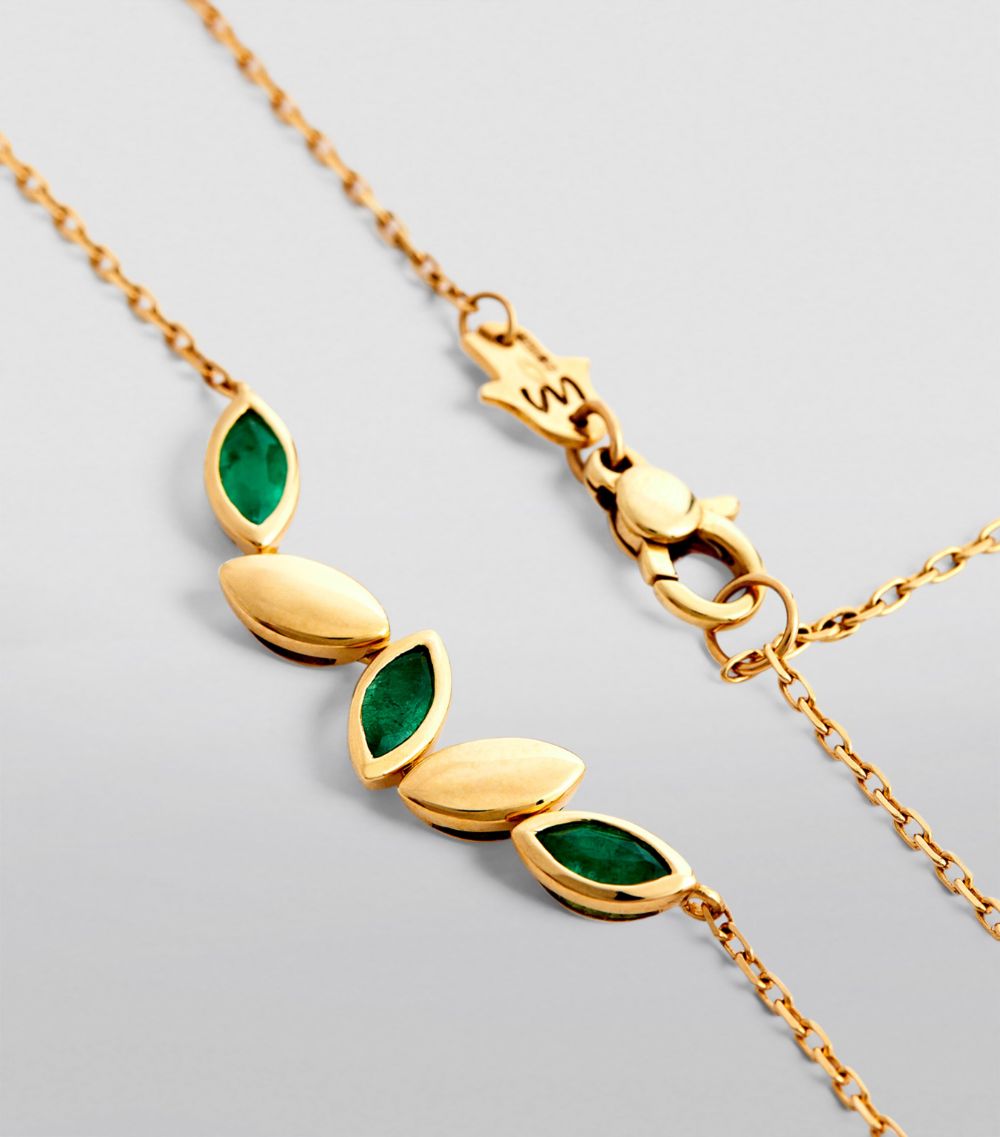 Netali Nissim Netali Nissim Yellow Gold And Emerald Navette Necklace