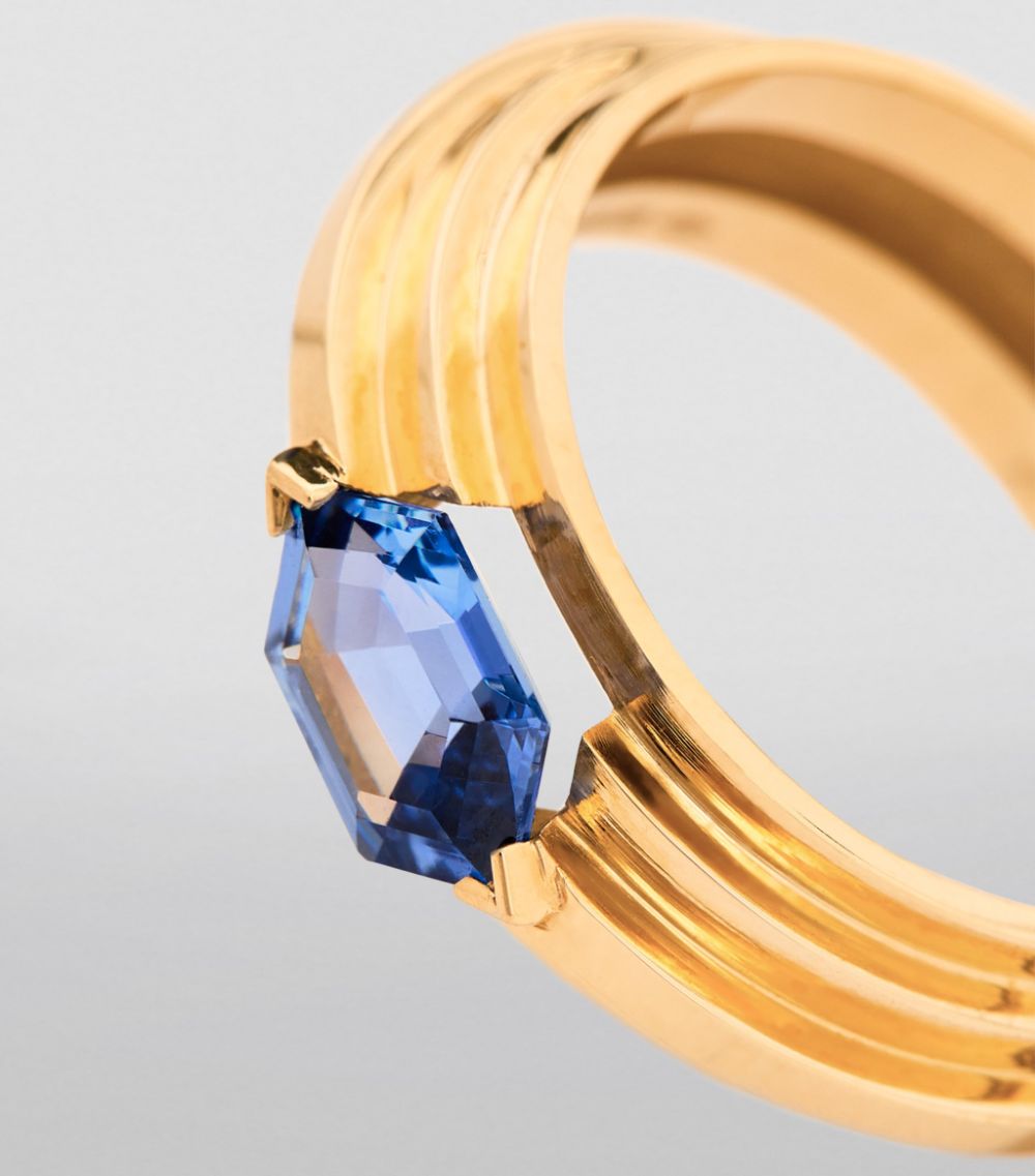 Azlee Azlee Yellow Gold and Sapphire Staircase Ring