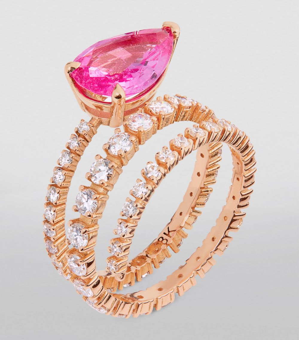 Shay Shay Rose Gold, Diamond And Pink Sapphire Spiral Teardrop Ring (Size 6.75)