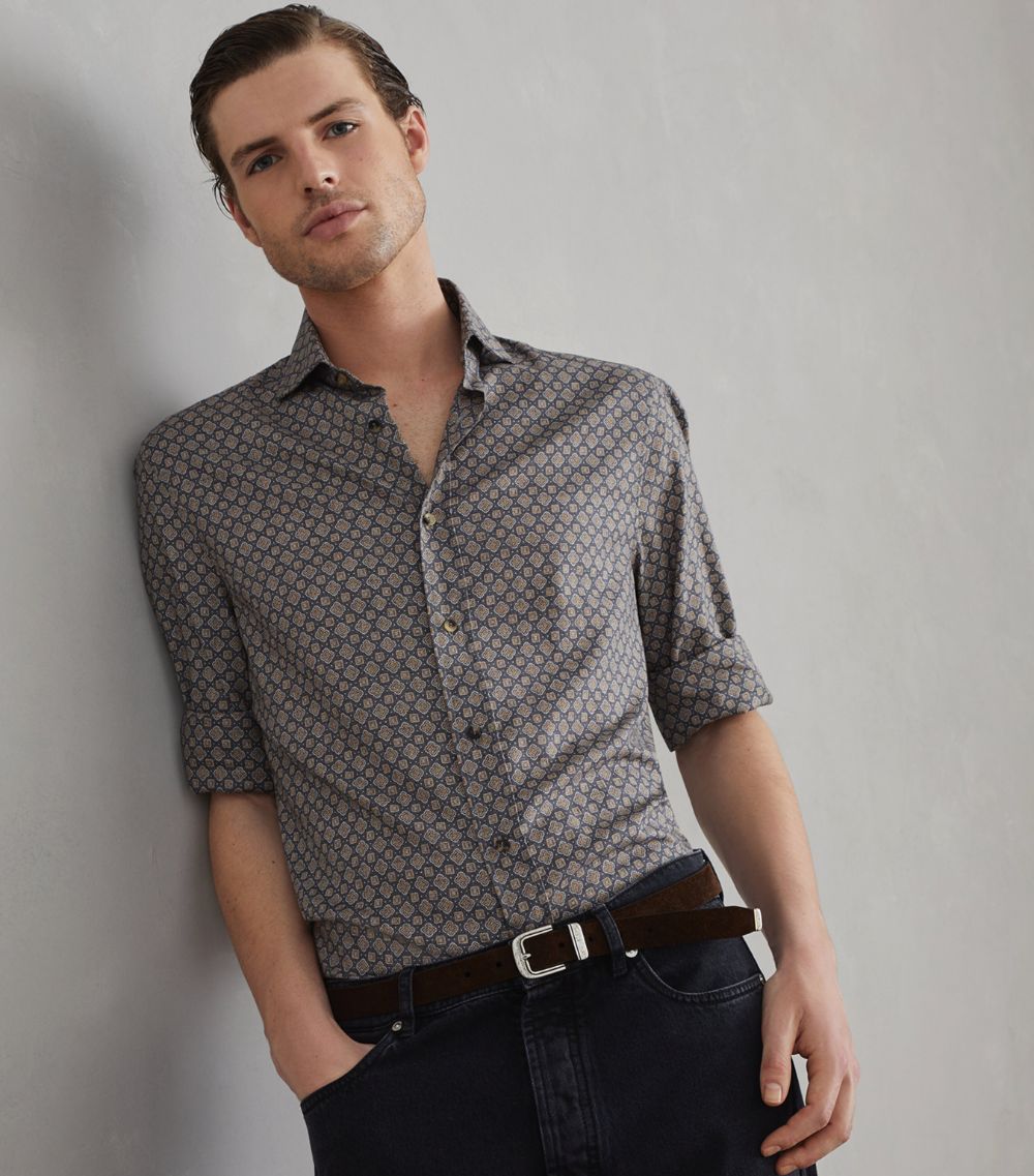 Brunello Cucinelli Brunello Cucinelli Cotton Geometric Print Slim-Fit Shirt