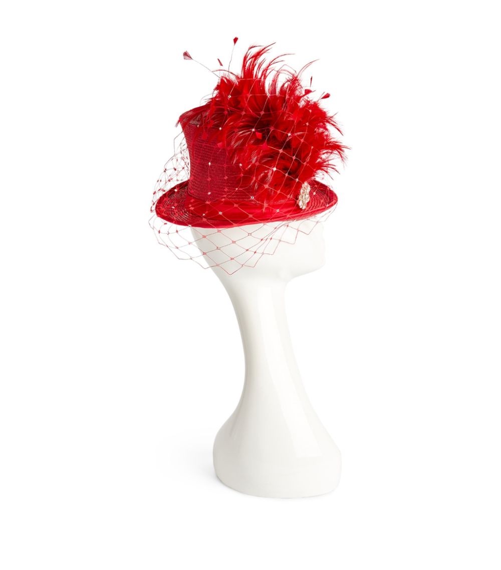 Victoria Grant Victoria Grant Crystal and Feather Embellished Top Hat