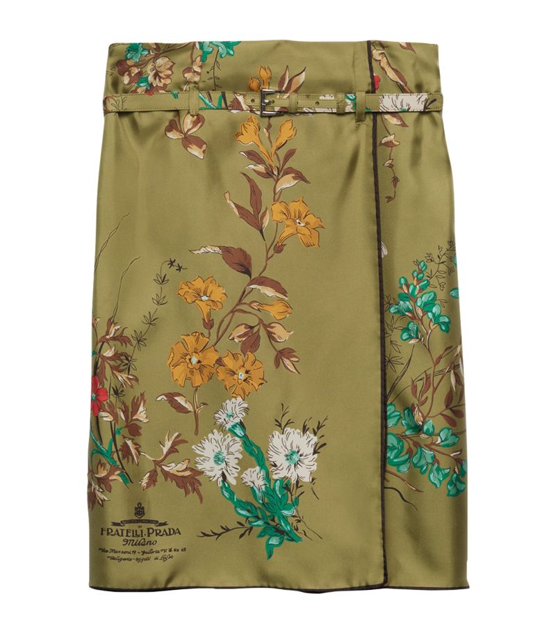 Prada Prada Silk Twill Floral Midi Skirt