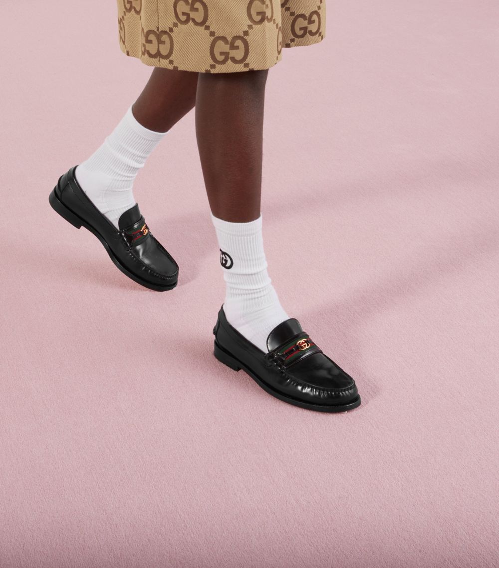 Gucci Gucci Leather Web Stripe Loafers