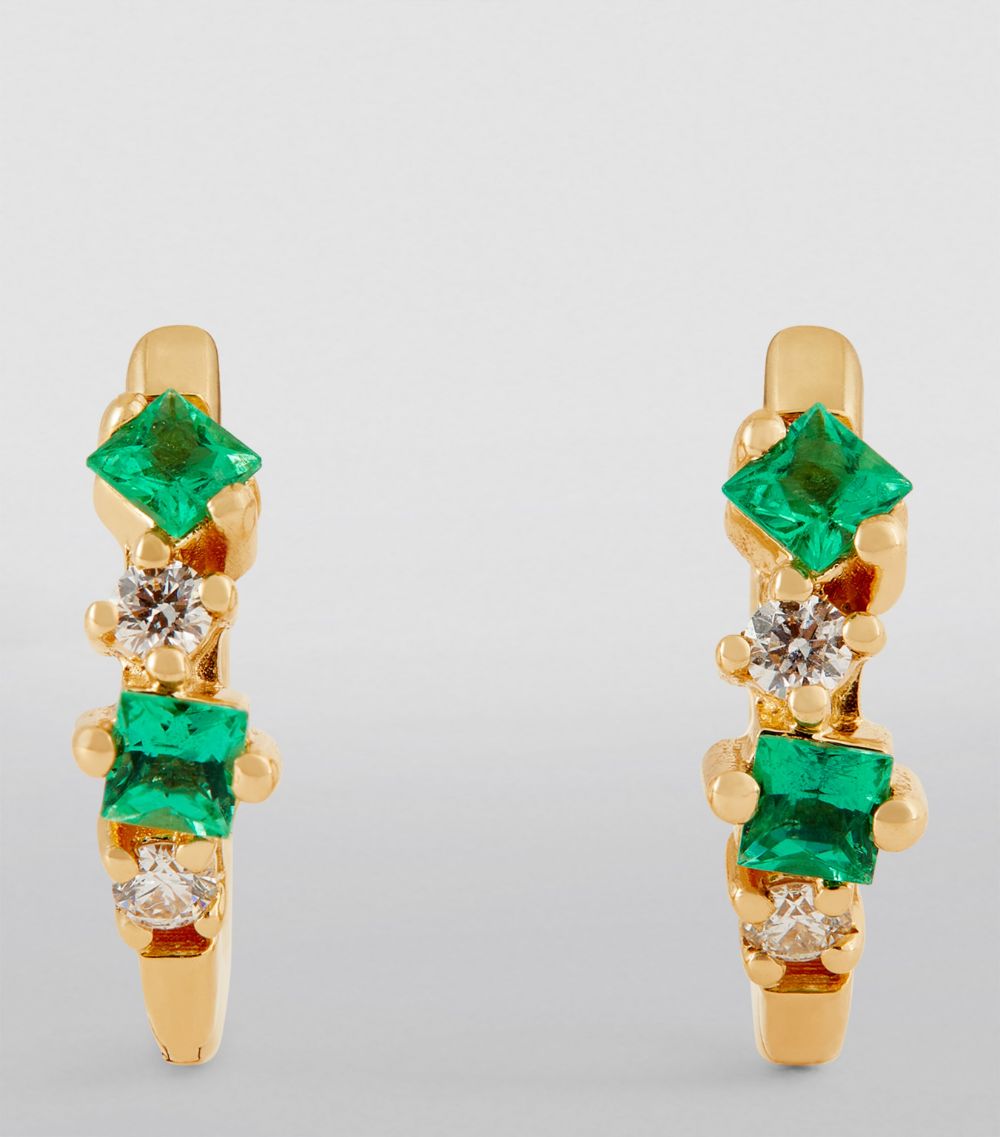 Suzanne Kalan Suzanne Kalan Yellow Gold, Emerald and Diamond Princess Huggie Earrings