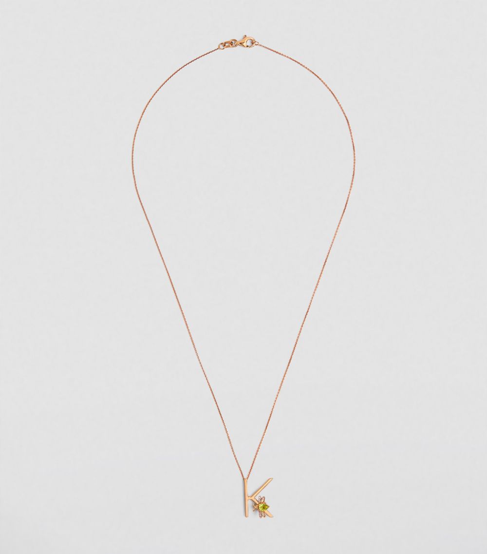 Bee Goddess Bee Goddess Rose Gold, Diamond And Peridot Letter ‘K' Necklace