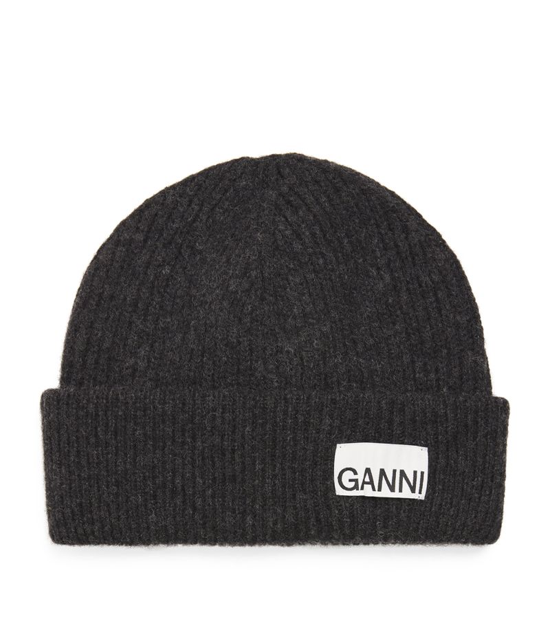 Ganni Ganni Logo-Patch Ribbed Beanie