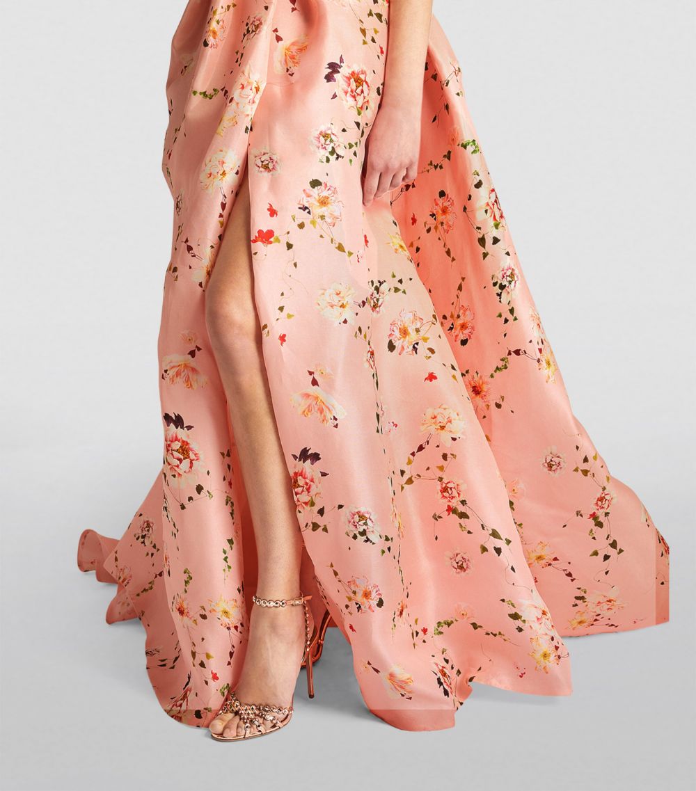 Monique Lhuillier Monique Lhuillier Silk Floral Off-The-Shoulder Gown