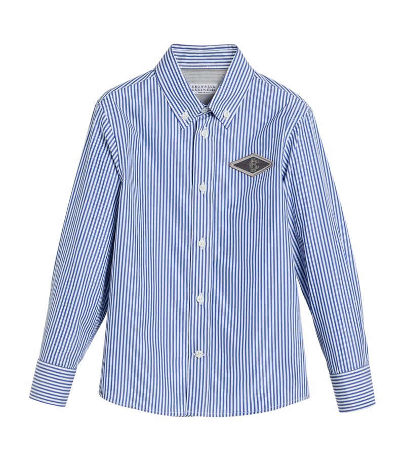 Brunello Cucinelli Kids Brunello Cucinelli Kids Cotton Striped Logo-Patch Shirt (4-12 Years+)