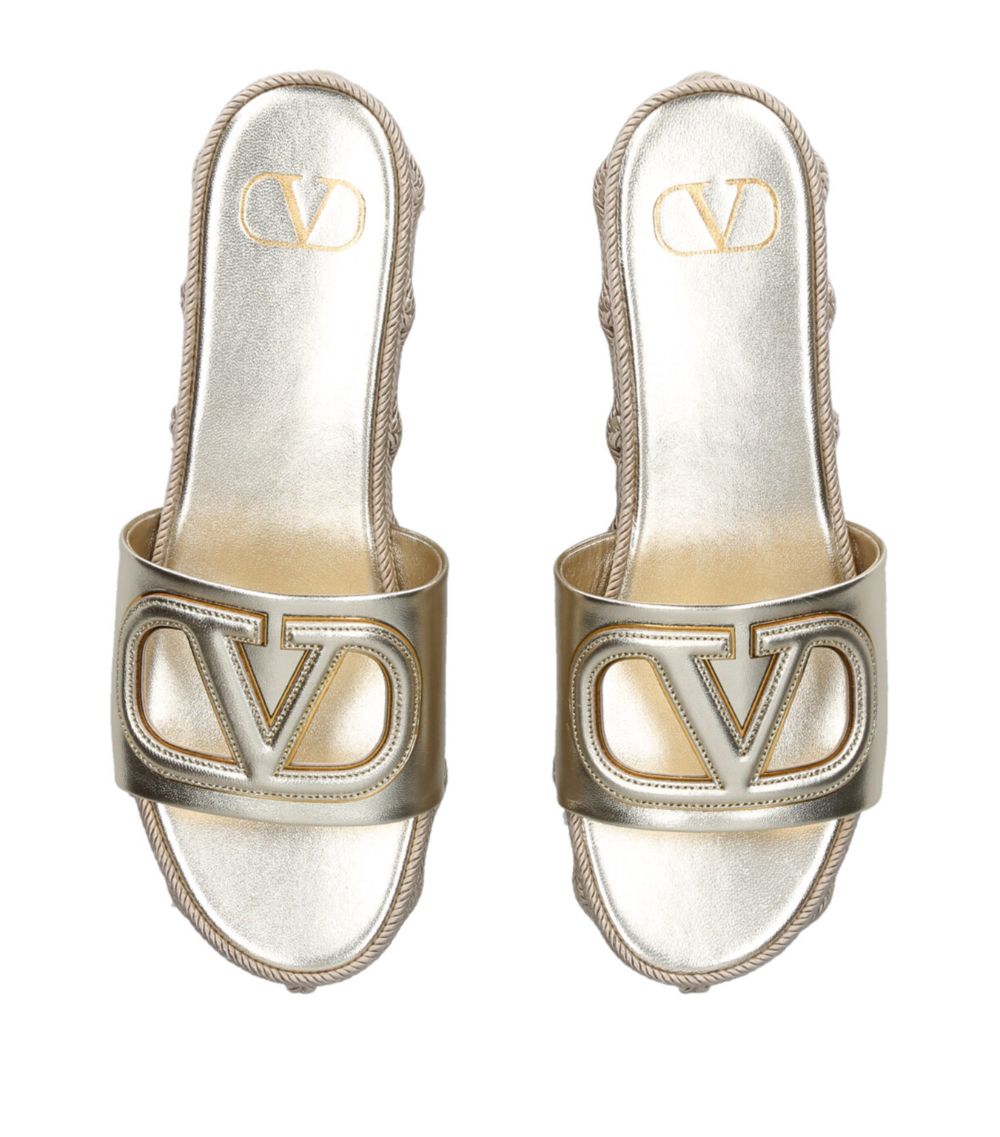 VALENTINO GARAVANI Valentino Garavani Leather Vlogo Espadrille Wedge Mules 60