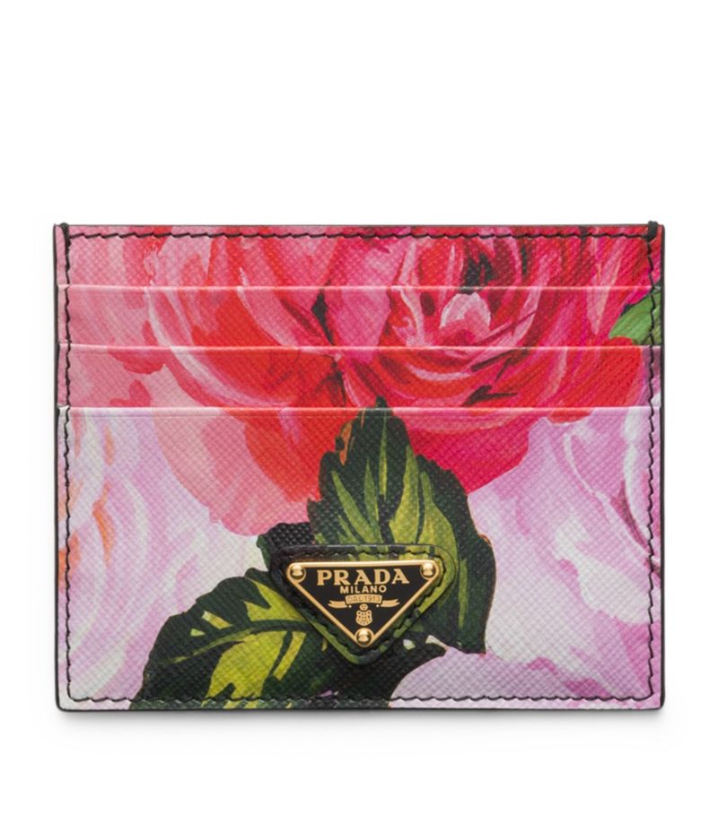 Prada Prada Saffiano Leather Floral Print Card Holder