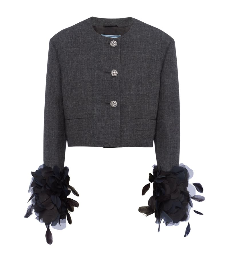 Prada Prada Wool Feather-Trim Jacket