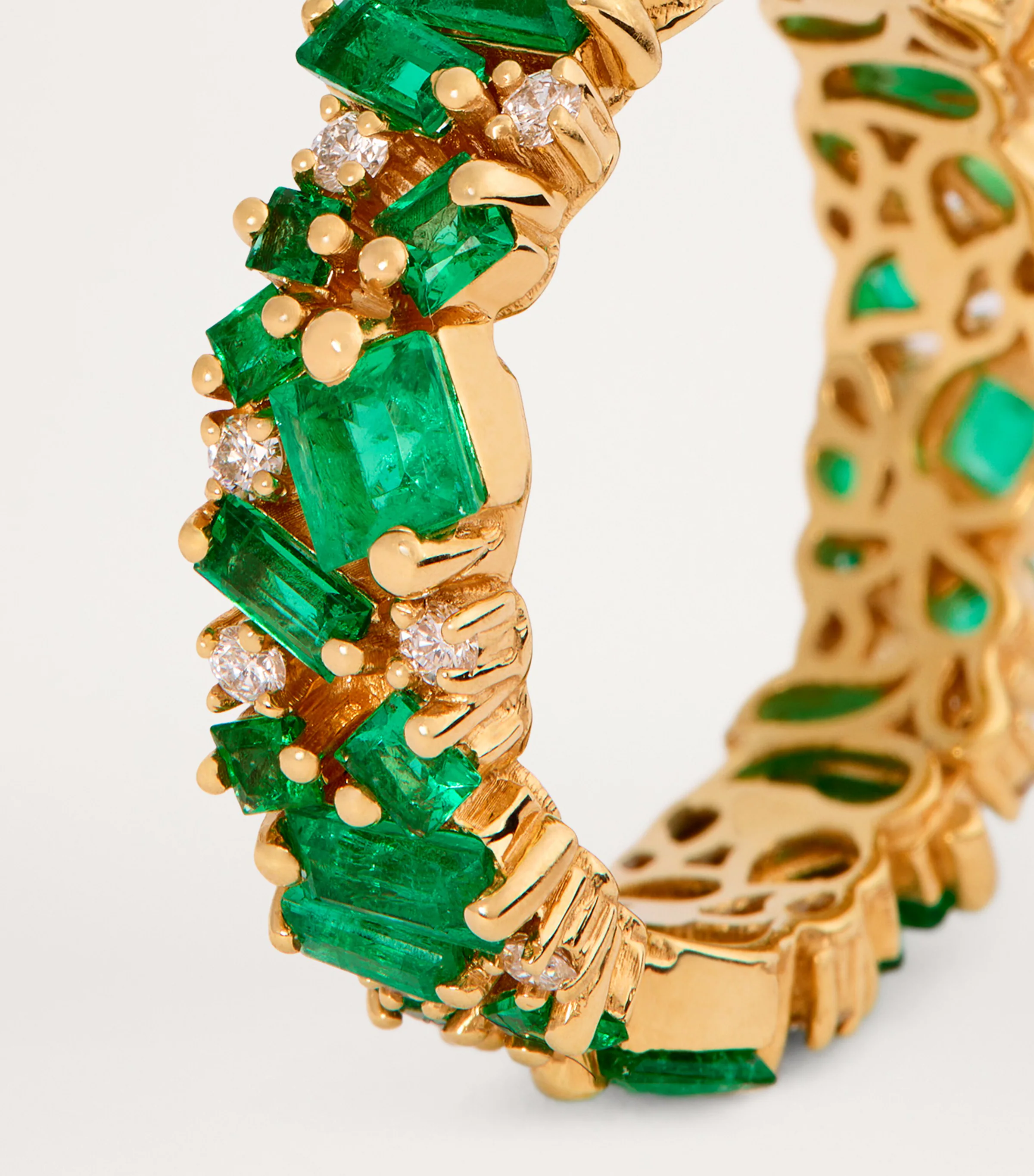 Suzanne Kalan Suzanne Kalan Yellow Gold, Diamond and Emerald La Fantaisie Eternity Ring