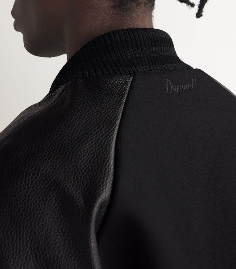Dsquared2 Dsquared2 Wool-Blend Leather-Trim Varsity Jacket