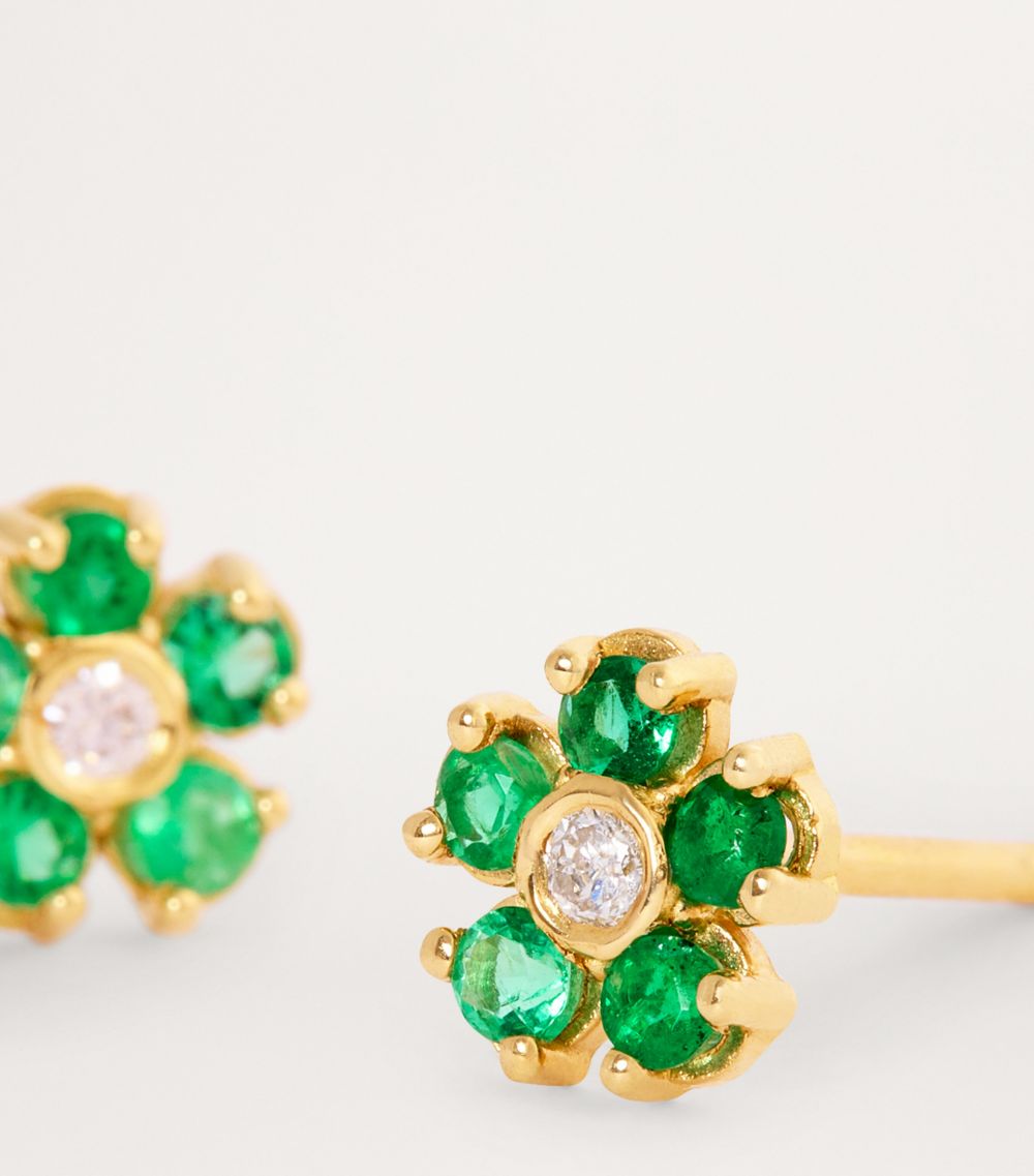 Jennifer Meyer Jennifer Meyer Mini Yellow Gold, Diamond And Emerald Edith Flower Earrings