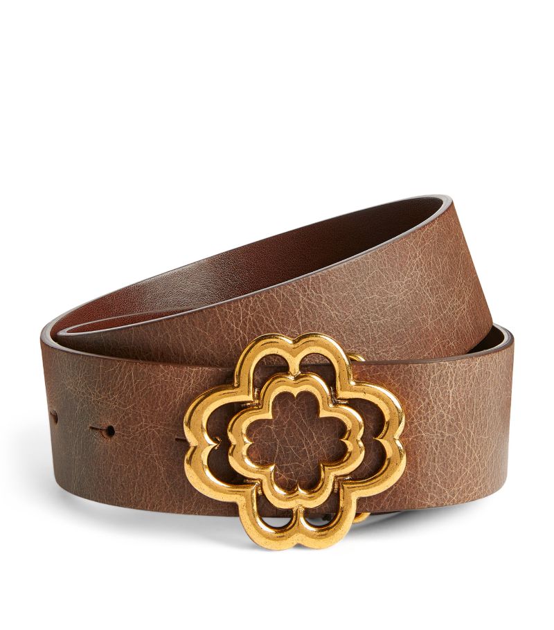  Maje Leather Clover-Buckle Belt