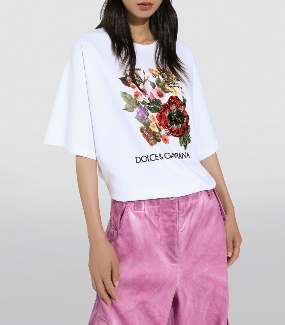 Dolce & Gabbana Dolce & Gabbana Cotton Sequinned-Flower T-Shirt