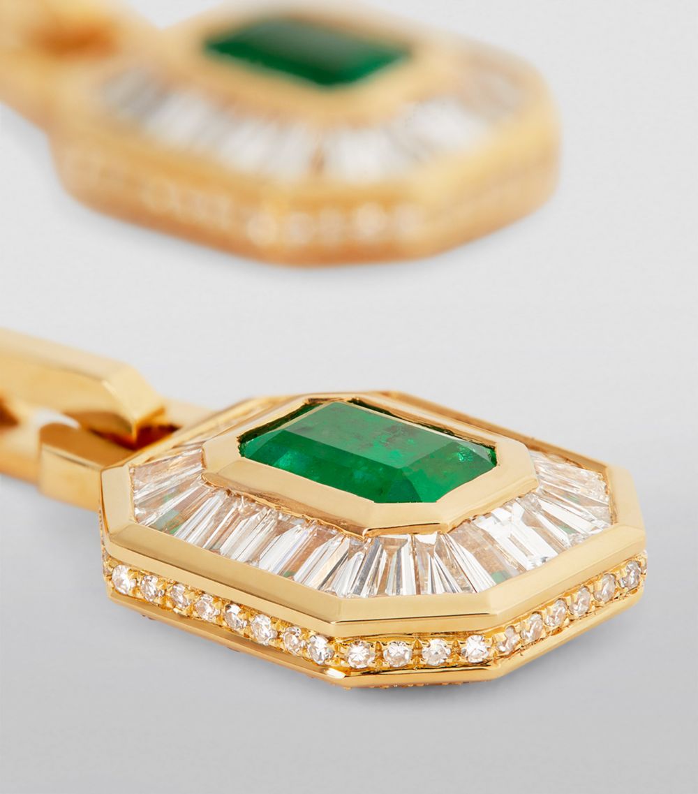 Shay Shay Mini Yellow Gold, Diamond And Emerald Halo Deco Earrings