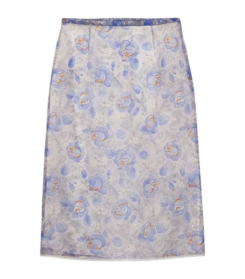 Prada Prada Nylonette Floral Print Midi Skirt