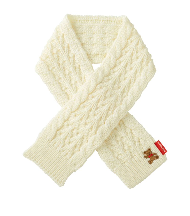 Miki House Miki House Cable-Knit Bear-Embroidered Scarf