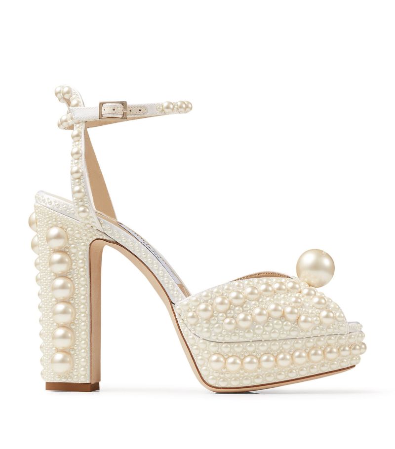 Jimmy Choo Jimmy Choo Sacaria 120 Pearl-Embellished Satin Platform Sandals