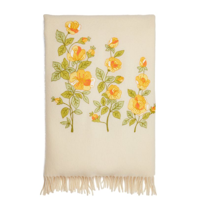 Loretta Caponi Loretta Caponi Wool Embroidered Climbing Roses Throw (159Cm X 132Cm)