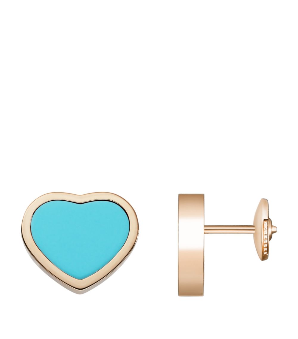 Chopard Chopard Rose Gold and Turquoise Happy Hearts Stud Earrings