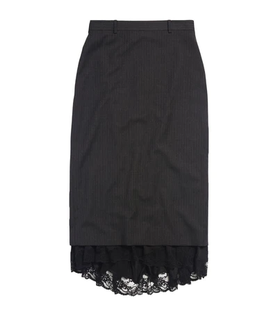 Balenciaga Balenciaga Lace-Trim Pinstripe Pencil Skirt