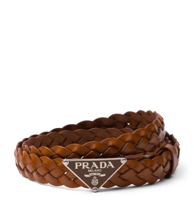 Prada Prada Leather Braided Logo Belt