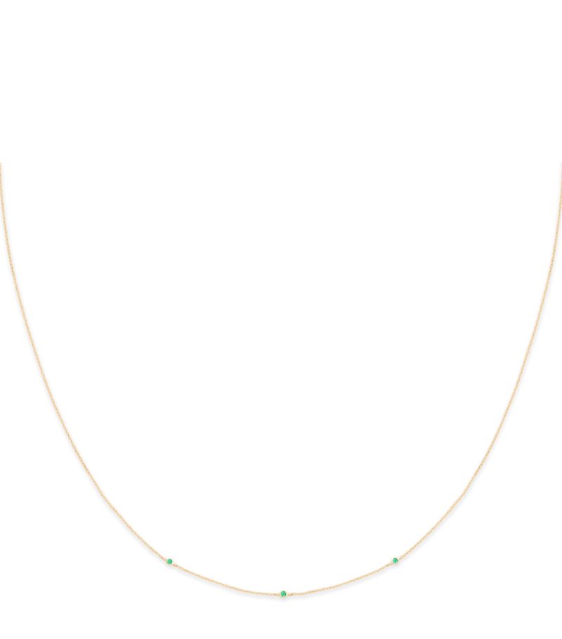  Astrid & Miyu Yellow Gold And Emerald Charm Necklace