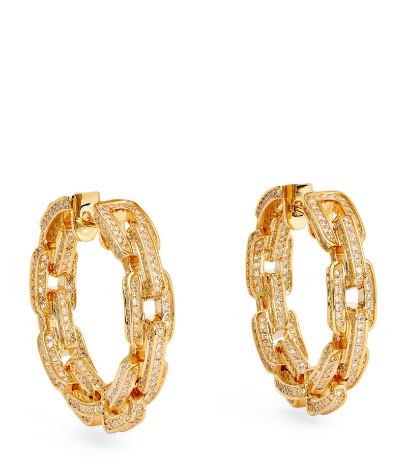 Shay Shay Yellow Gold And Diamond Deco Link Hoop Earrings