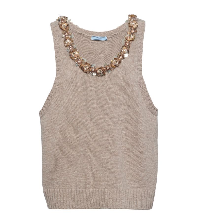 Prada Prada Wool-Cashmere Embellished Sleeveless Top