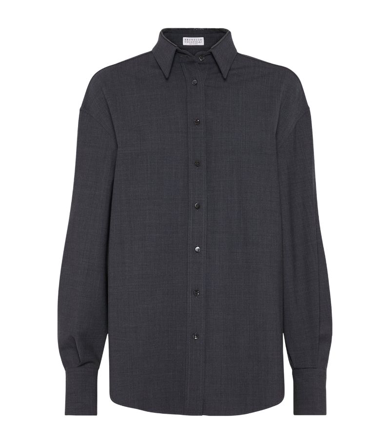 Brunello Cucinelli Brunello Cucinelli Virgin Wool-Blend Shimmer Collar Shirt