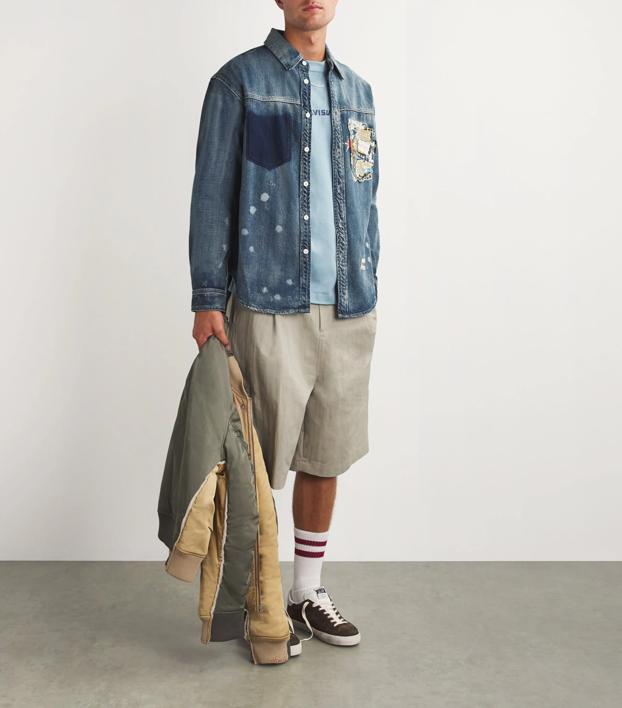 Evisu Evisu Denim Graphic Distressed Overshirt