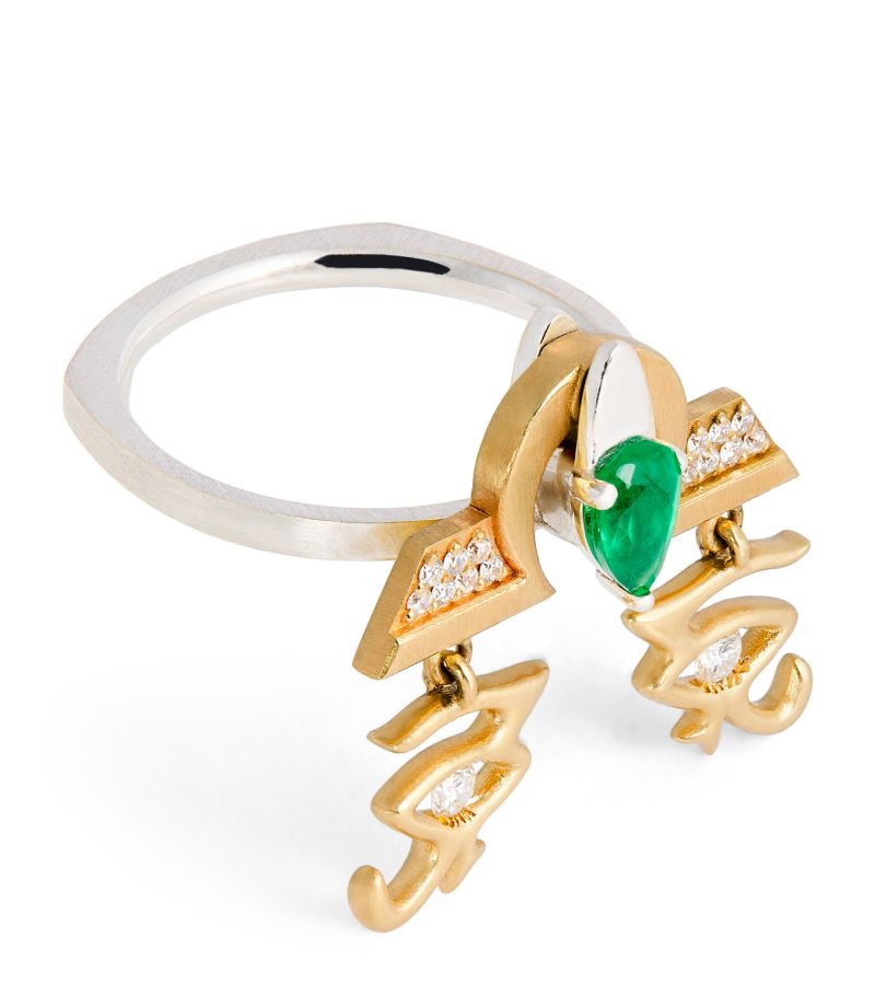  Katarina Tarazi Mixed Gold, Diamond And Emerald Râ Libra Ring (Size 52)