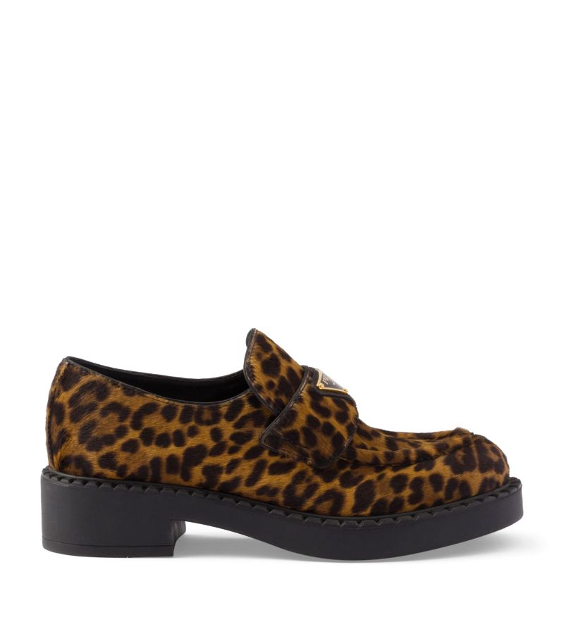 Prada Prada Leather Animal Print Loafers 50