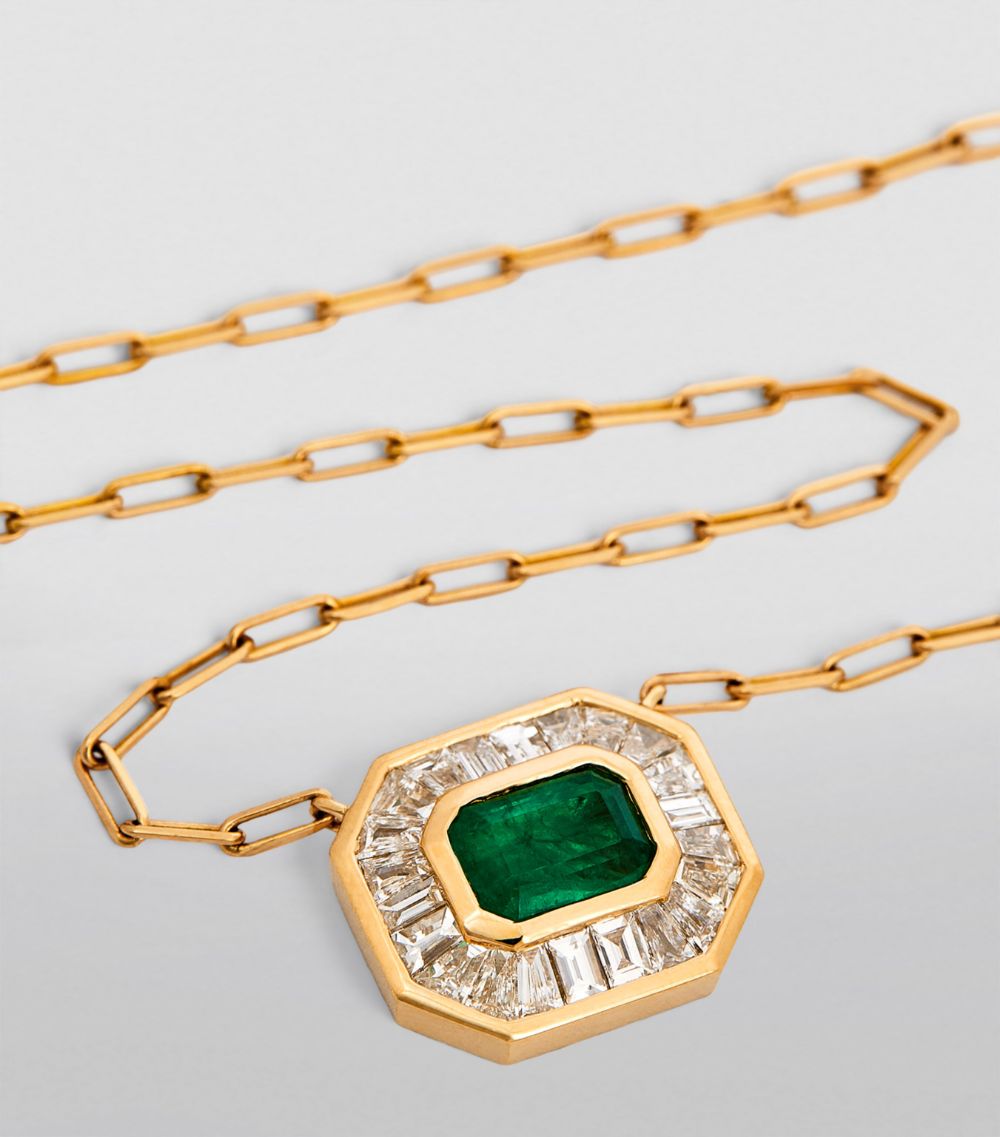 Shay Shay Yellow Gold, Diamond And Emerald Deco Necklace