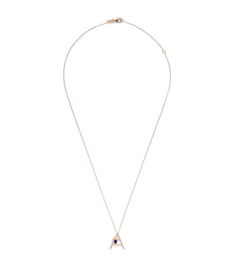 Bee Goddess Bee Goddess Rose Gold, Diamond And Sapphire Letter ‘A' Necklace