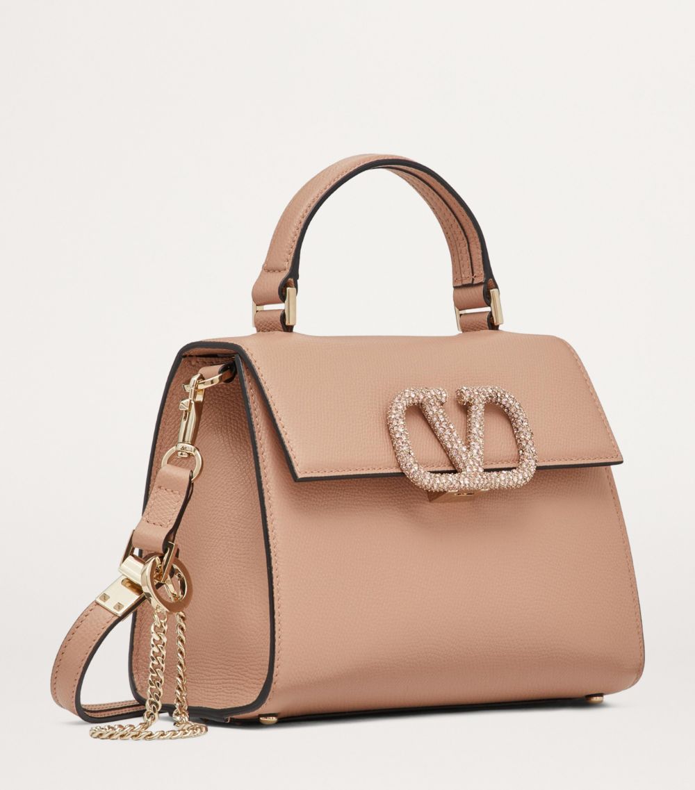 VALENTINO GARAVANI Valentino Garavani Small Calf Leather Embellished Vsling Top-Handle Bag