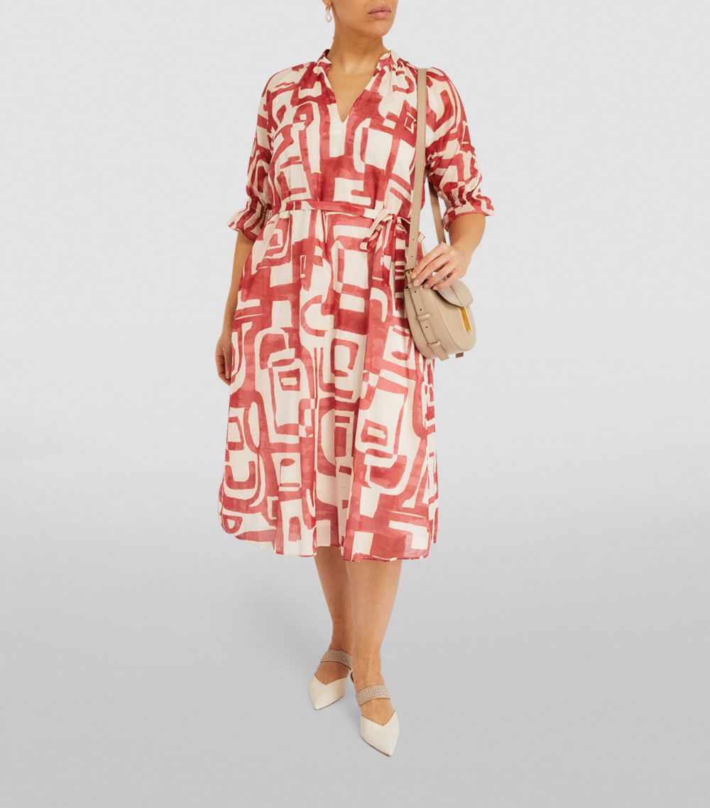 Marina Rinaldi Marina Rinaldi Cotton Belted Abstract Print Dress