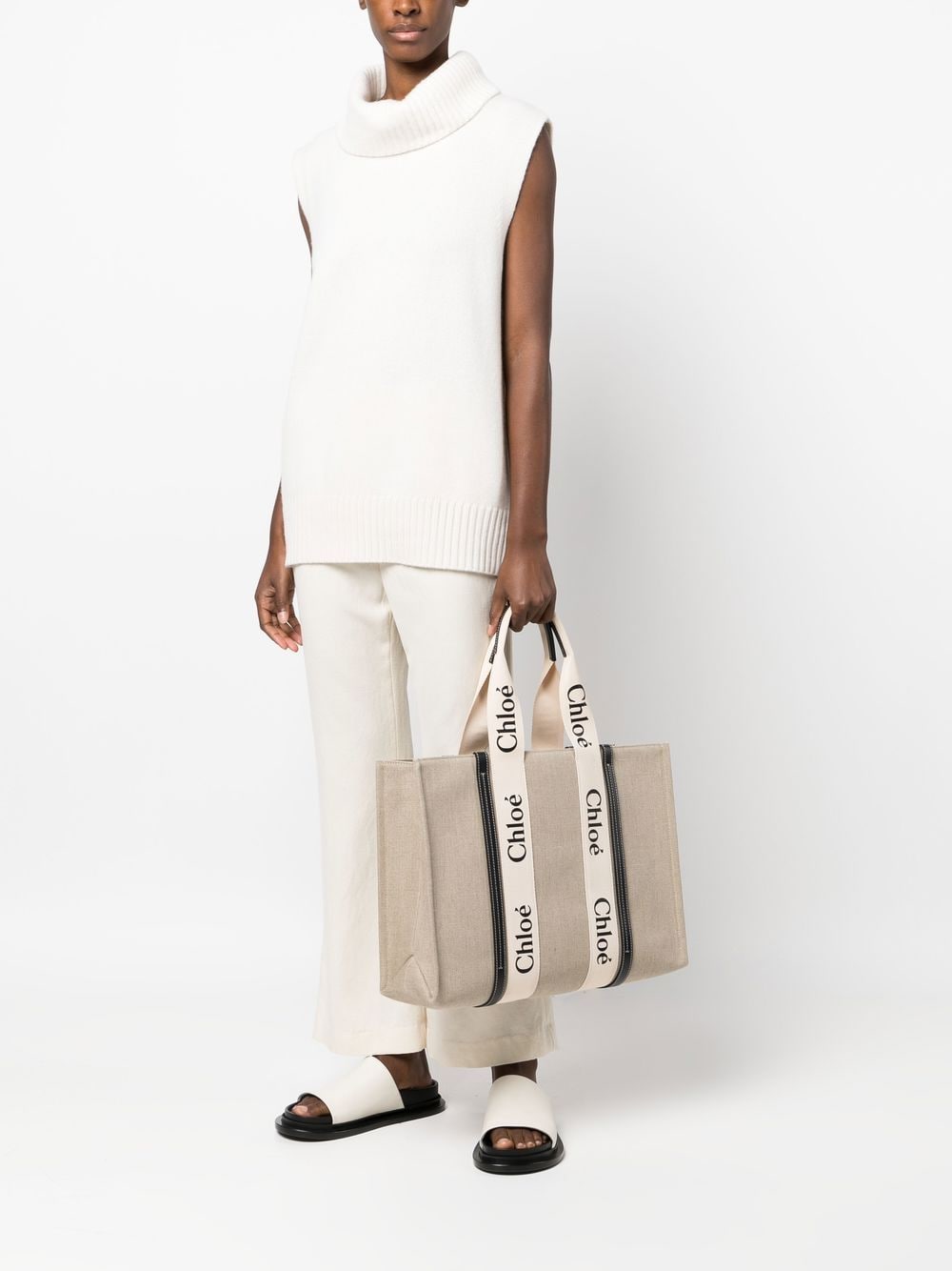 Chloé CHLOÉ- Woody Large Canvas And Leather Tote Bag