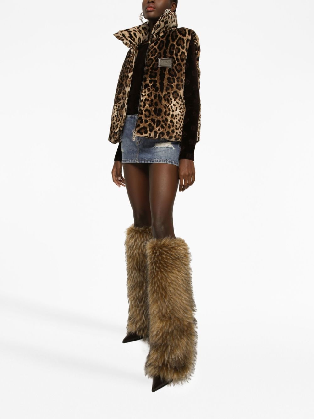 Dolce & Gabbana DOLCE & GABBANA- Leopard Print Velvet Down Vest