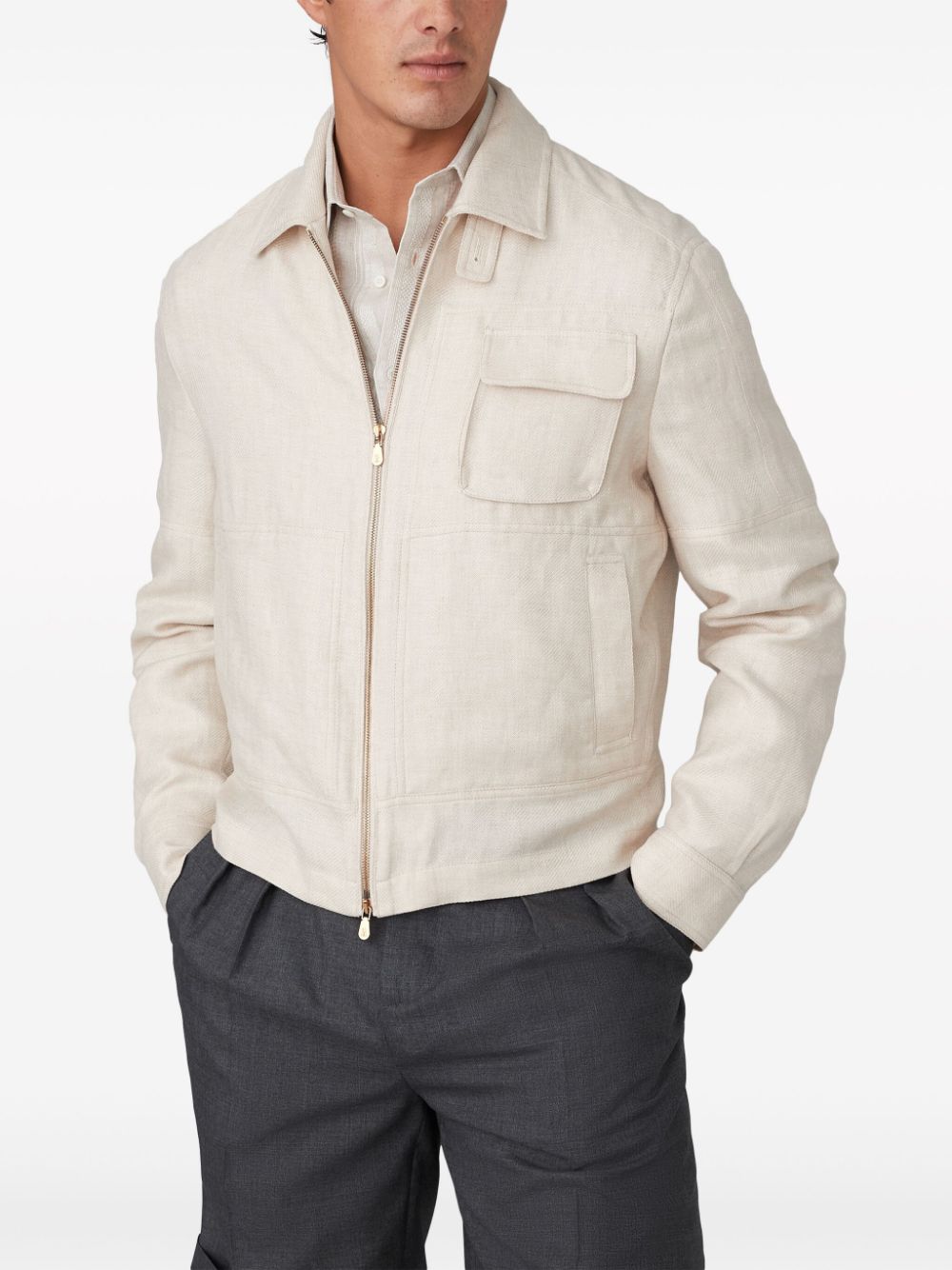 Brunello Cucinelli BRUNELLO CUCINELLI- Linen Blended Jacket With Pocket