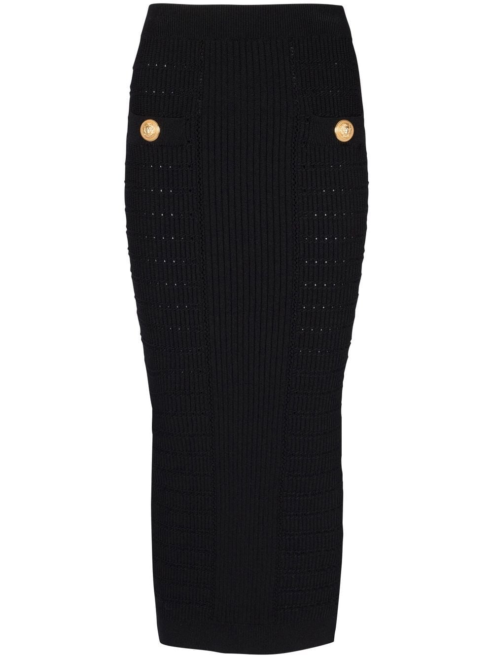 Balmain BALMAIN- Button-embossed Knit Midi Pencil Skirt