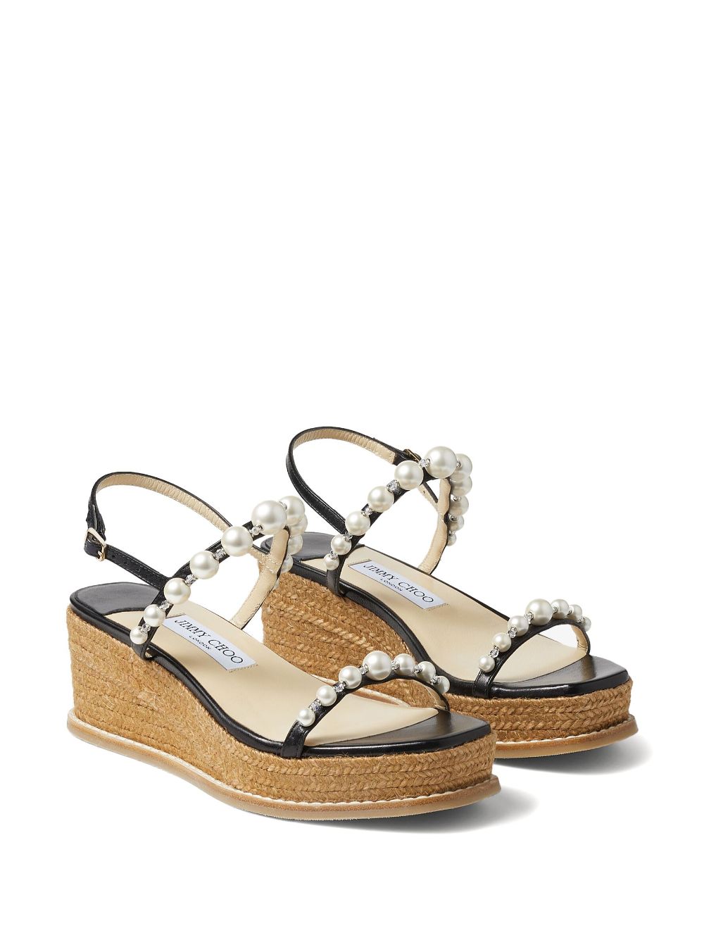 Jimmy Choo JIMMY CHOO- Amatuus 60 Pearl Embellishment Raffia Wedge Sandals