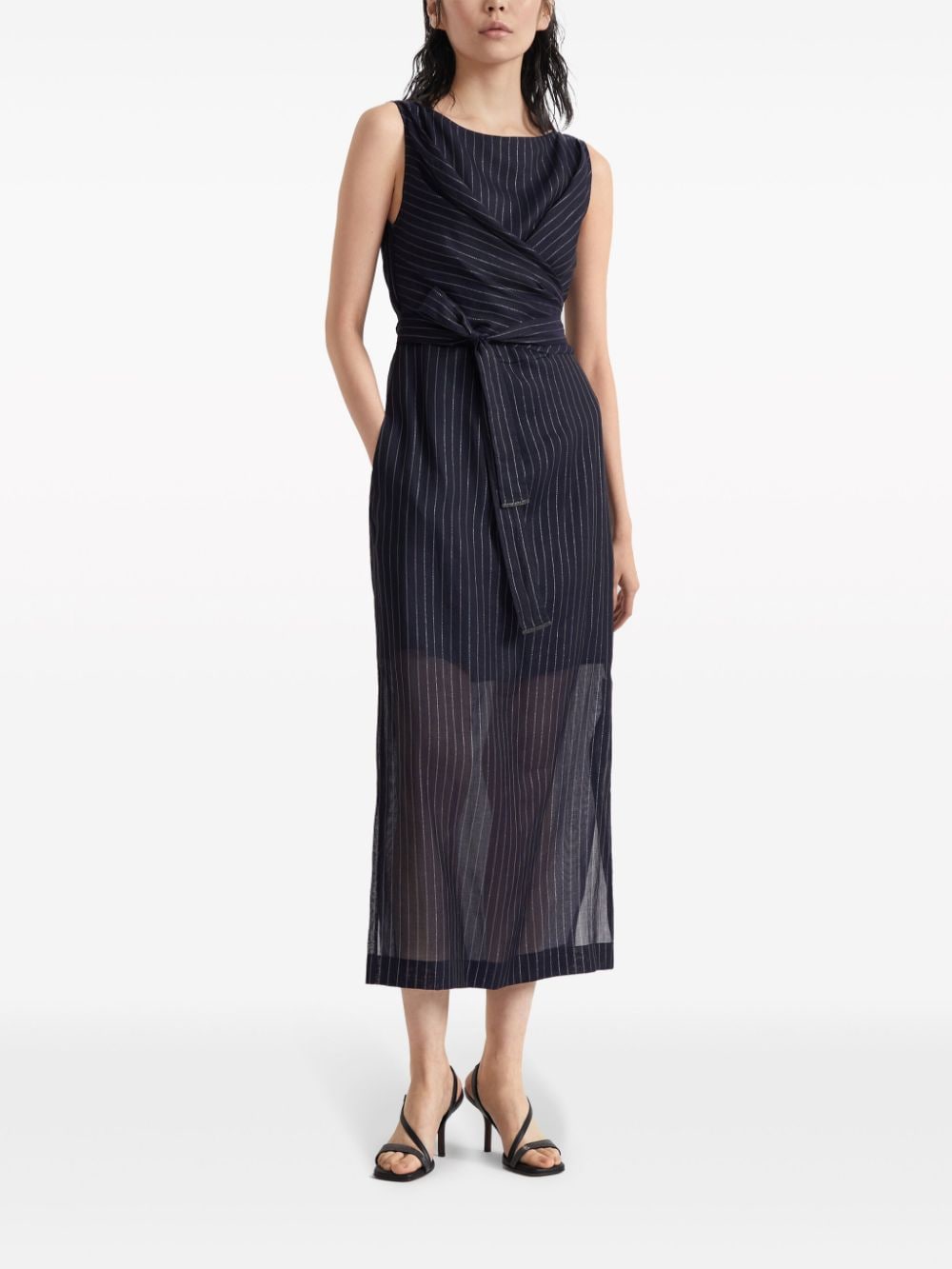 Brunello Cucinelli BRUNELLO CUCINELLI- Cotton Pinstriped Dress With Shiny Details