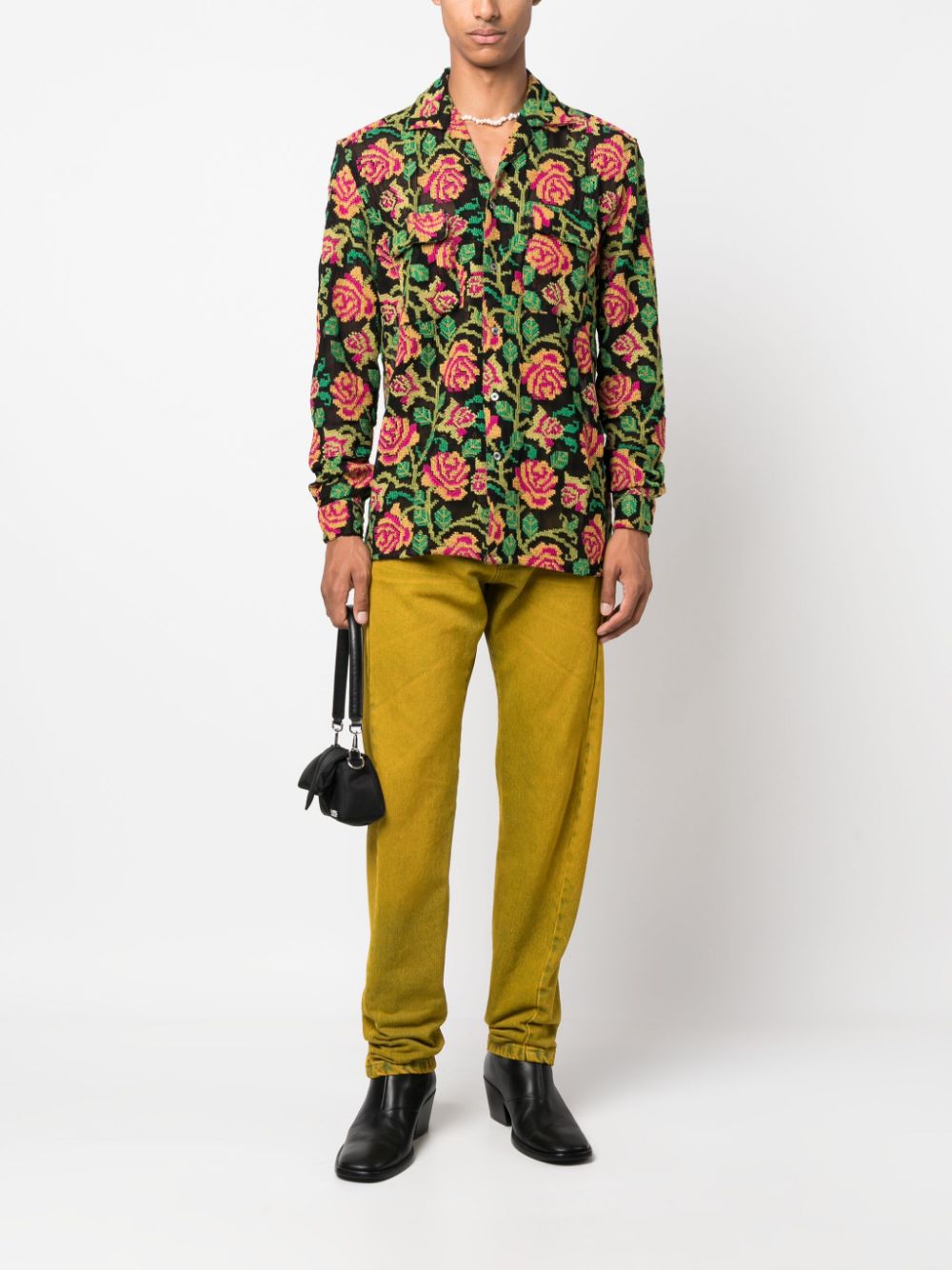 Baziszt BAZISZT- Floral-embroidery Cotton Shirt