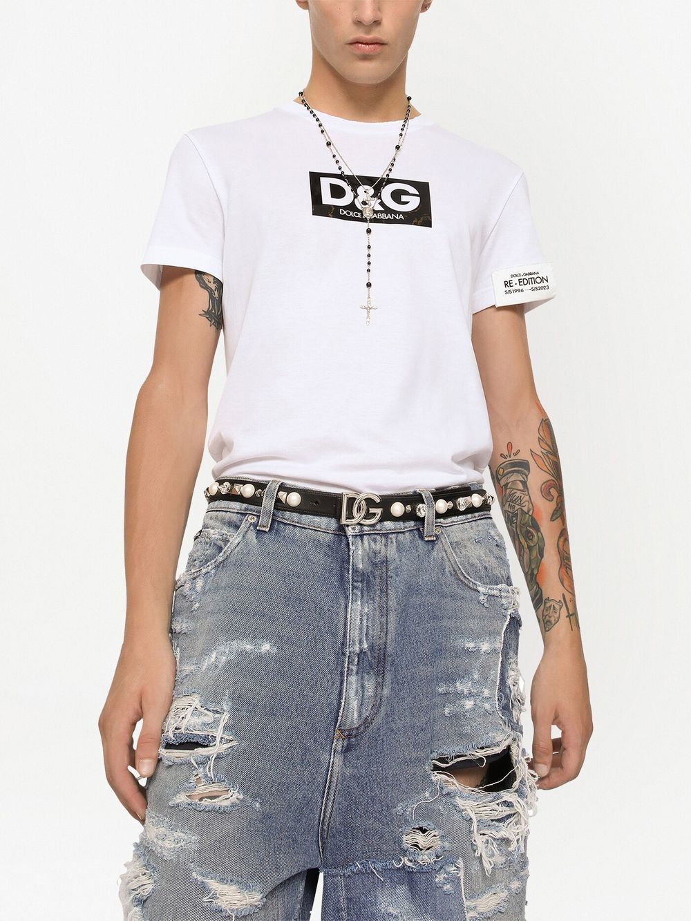 Dolce & Gabbana DOLCE & GABBANA- Cotton T-shirt With Re-edition Logo Patch