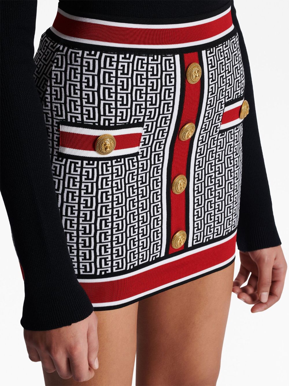 Balmain BALMAIN- Buttoned Monogram Knit Mini Skirt